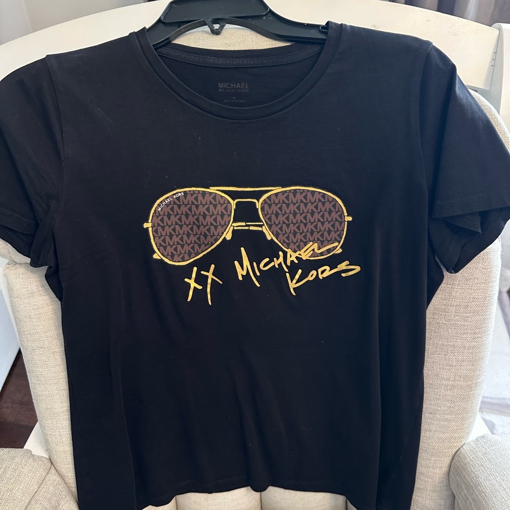 Michael Kors Black Tee with Gold Aviator Design